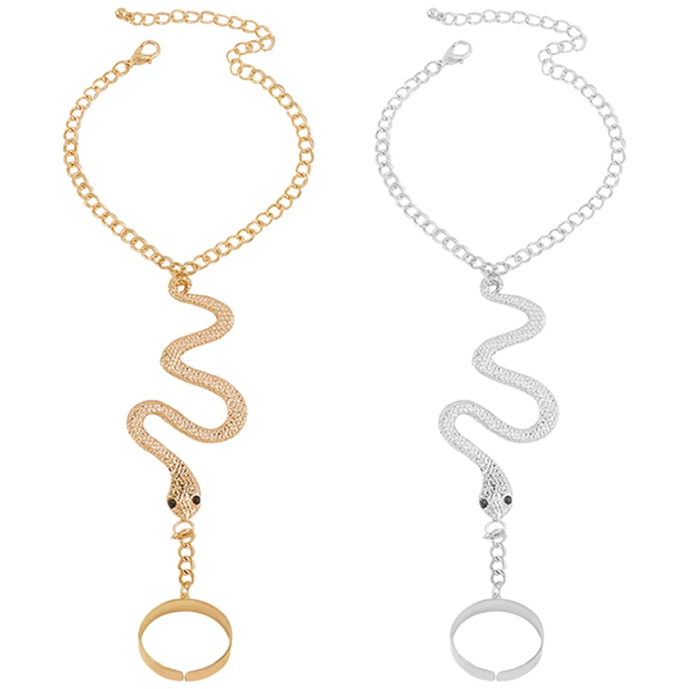 2 قطعة خواتم الحفلات الرجعية مع سلاسل حفلة موسيقية يومية هدية ثعبان حلقة سوار خواتم اليد ثعبان حلقة سوار سلسلة اليد #6