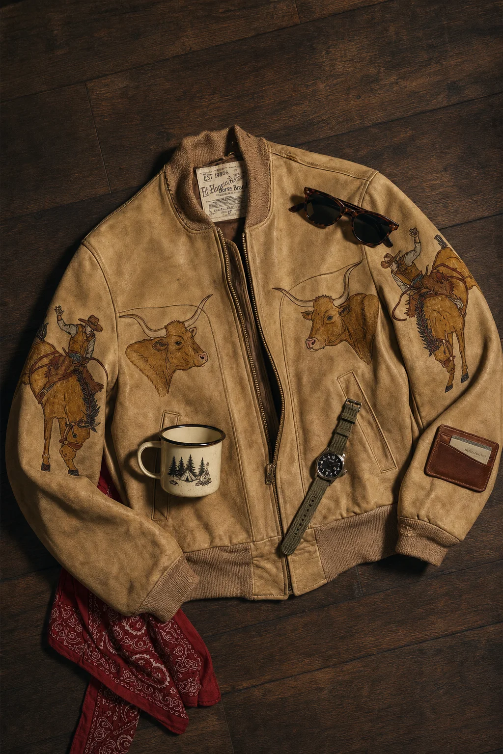 Chaqueta Bomber de Gamuza con Bordado del Mapa de Texas, Estilo Urbano Hip Hop, Casual, para Hombre, Talla Grande, con Aspecto Desgastado, Moda Y2K