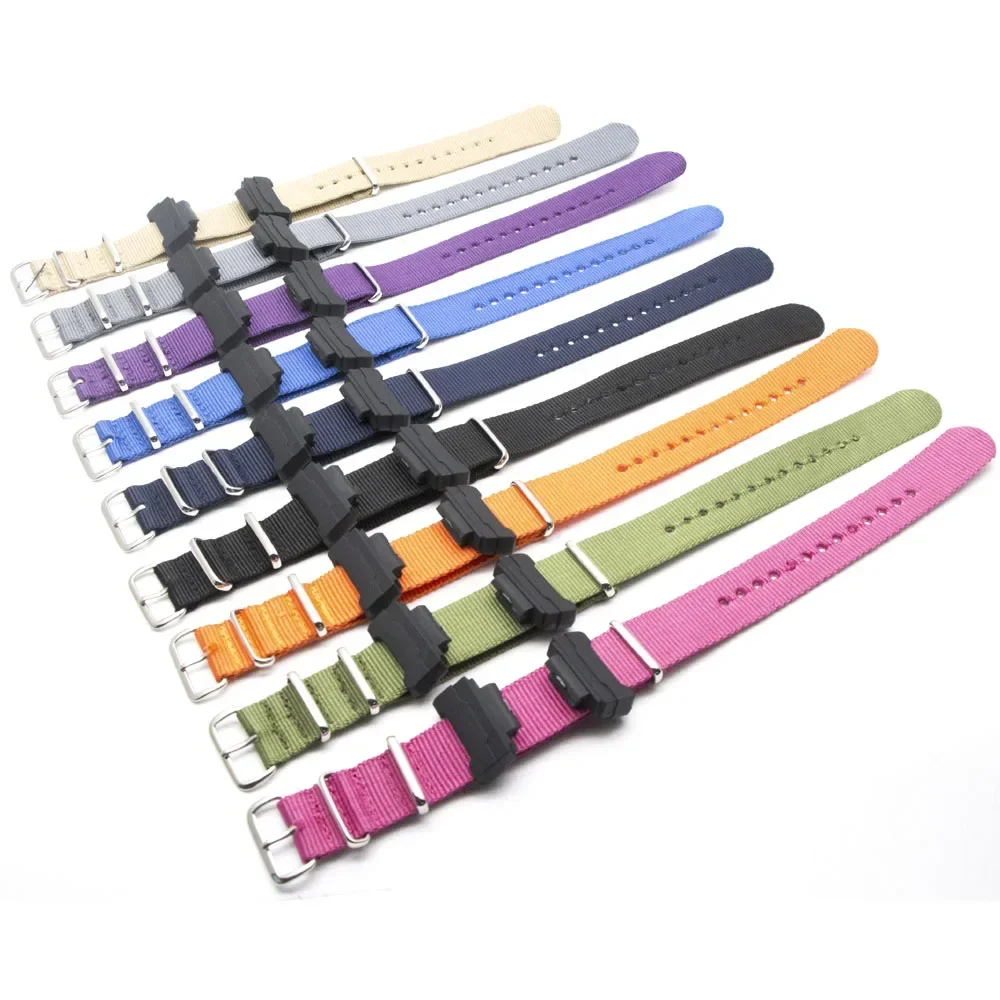 Striped Watch Band For Casio G Shock Replacement Watchbands Smart Accessories Nylon Strap Sliver Pin Buckle Bracelet