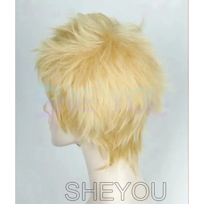 Persona 5 Ryuji Sakamoto Wigs Styled Short Golden Synthetic Hair Cosplay Wig Halloween Costume Party Wigs   Wig Cap