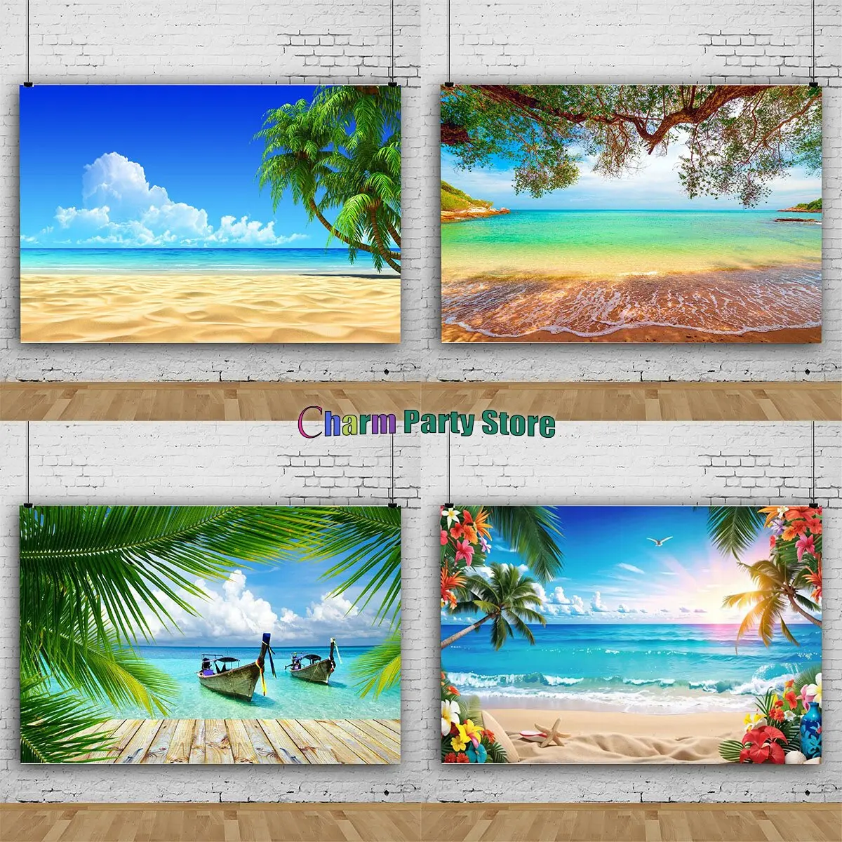 Charm Tropical Ocean Beach Backdrop Summer Seaside  Tree Baby Birthday Travel Holiday Party Photography Background Photo Studio