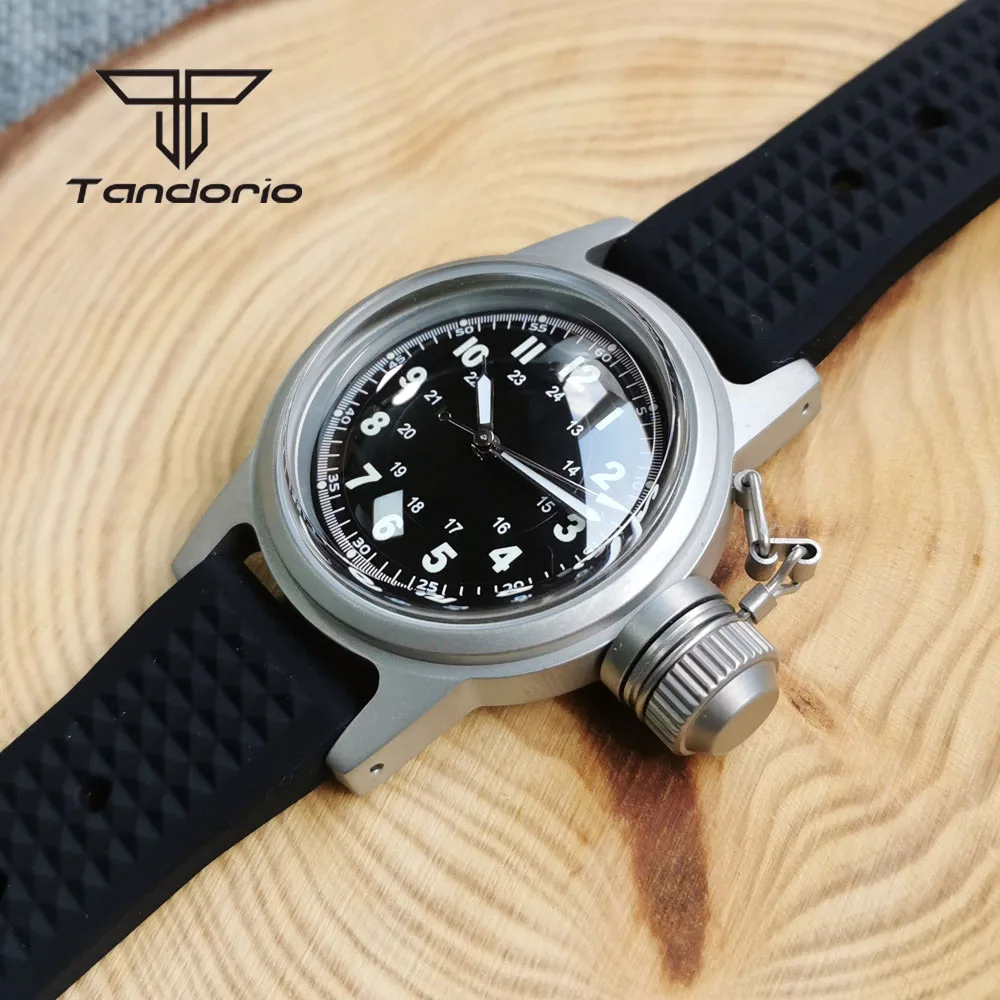 Tandorio Domed Sapphire Crystal 36mm NH35A Men\'s Diver Automatic Watch Military Sanblasted Frog Case 20Bar Mechanical Wristwatch