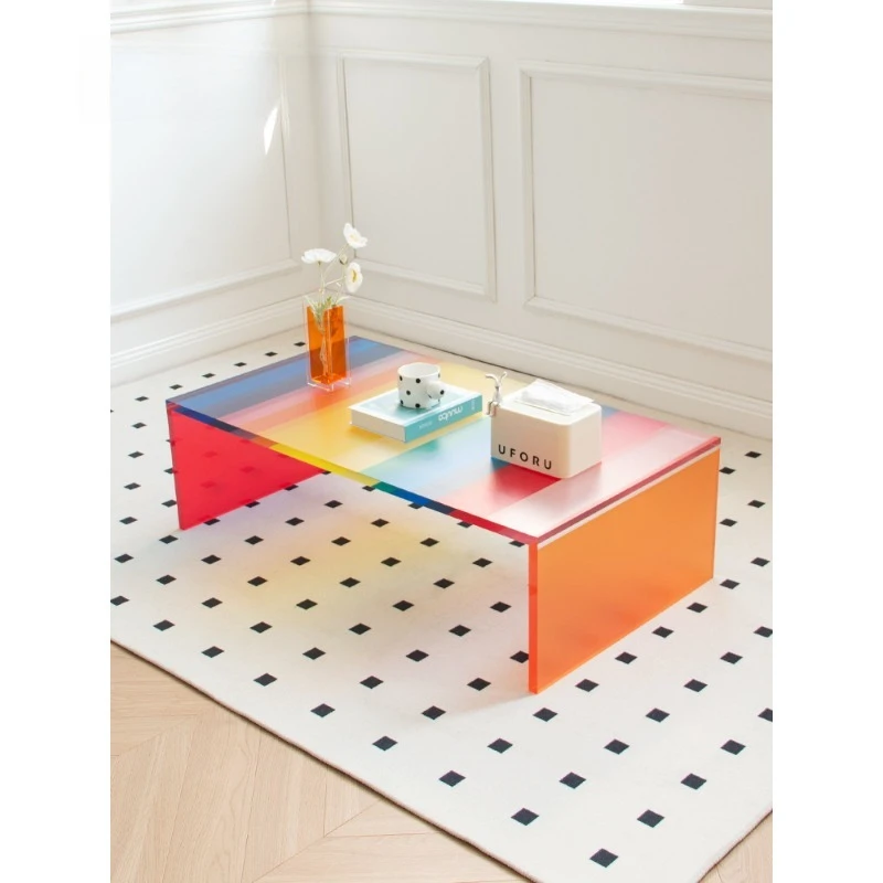 

Acrylic rainbow coffee table sofa front rectangular low table Nordic simple Internet celebrity colorful transparent table