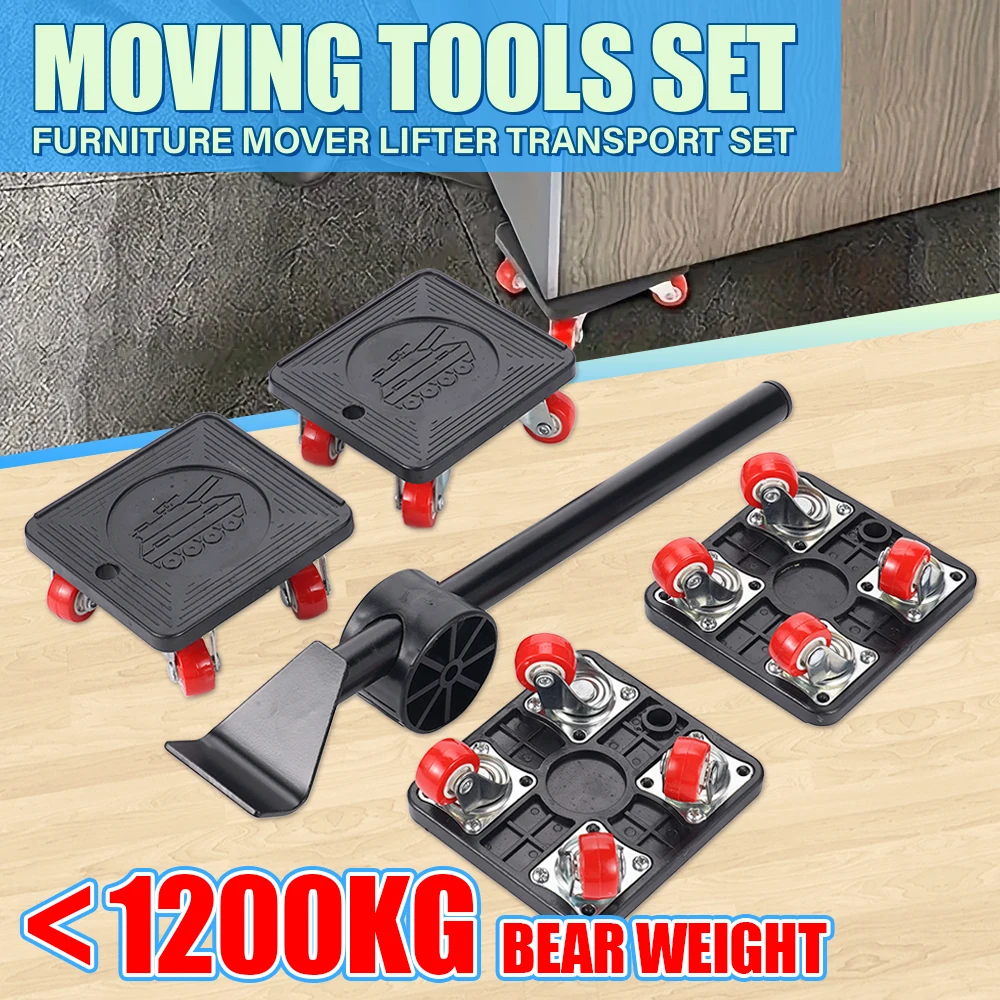 Lève-meubles robuste, Transport, glissières, roue, ensemble d'outils de déplacement de meubles faciles, barre à rouleaux, outils à main 360 °
