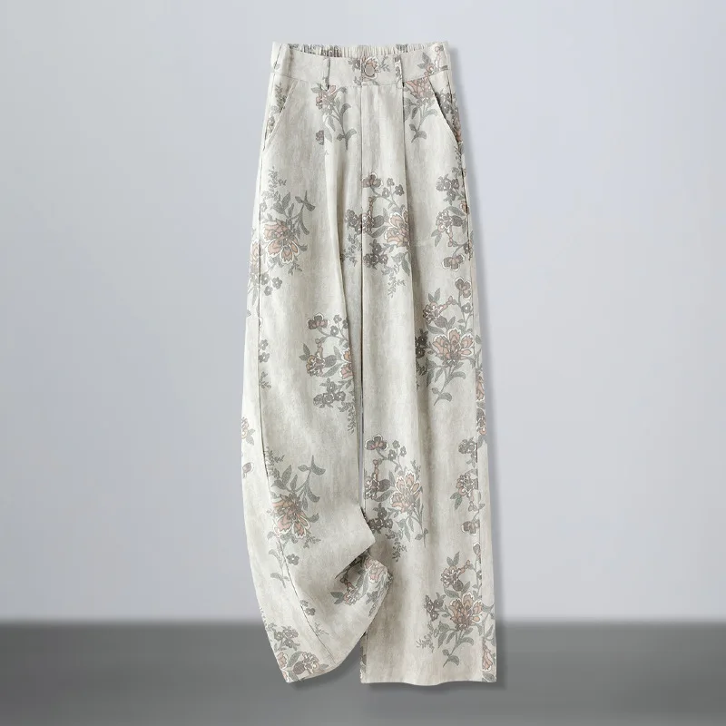 

Vintage Wide-Leg Pants for Women, Comfortable Thin High-Waist Draped Summer Casual Slim Straight-Leg Long Pants