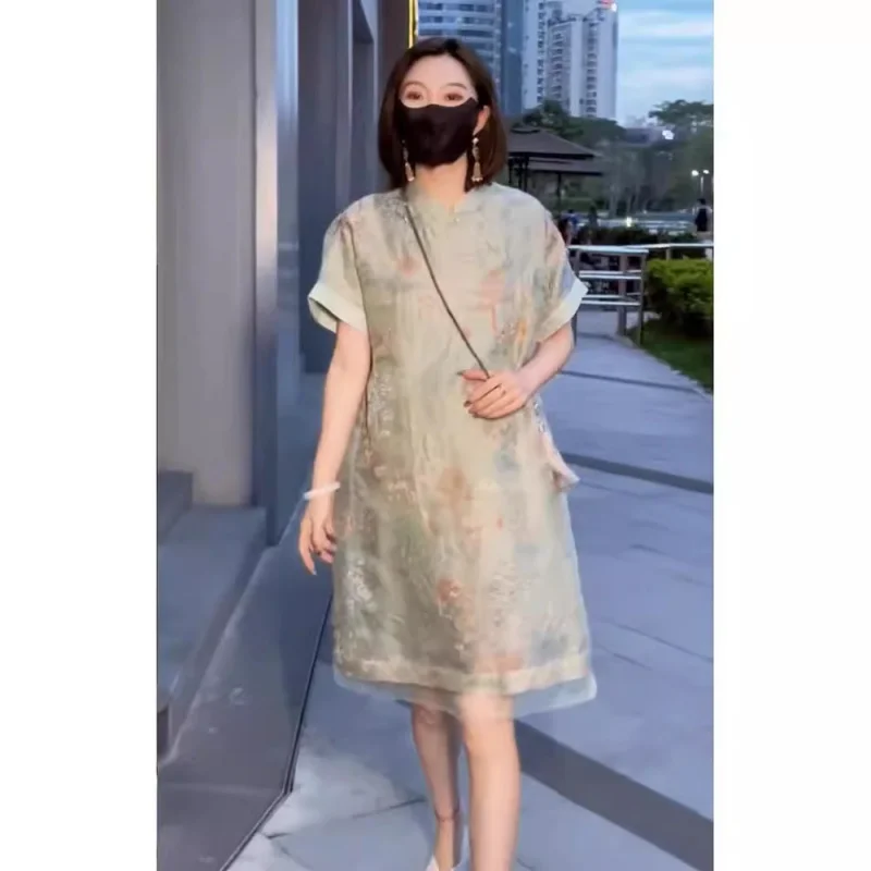 2515 Women's Clothing Summer New Elegant Young Fashion High Sense National Style Improved Cheongsam D