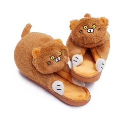Fun Animals Footsie Cat Slippers Women's Winter House Furry Kitty Mules Girls Home Floor Shoes Fluffy Adorable Kitten Flip Flops