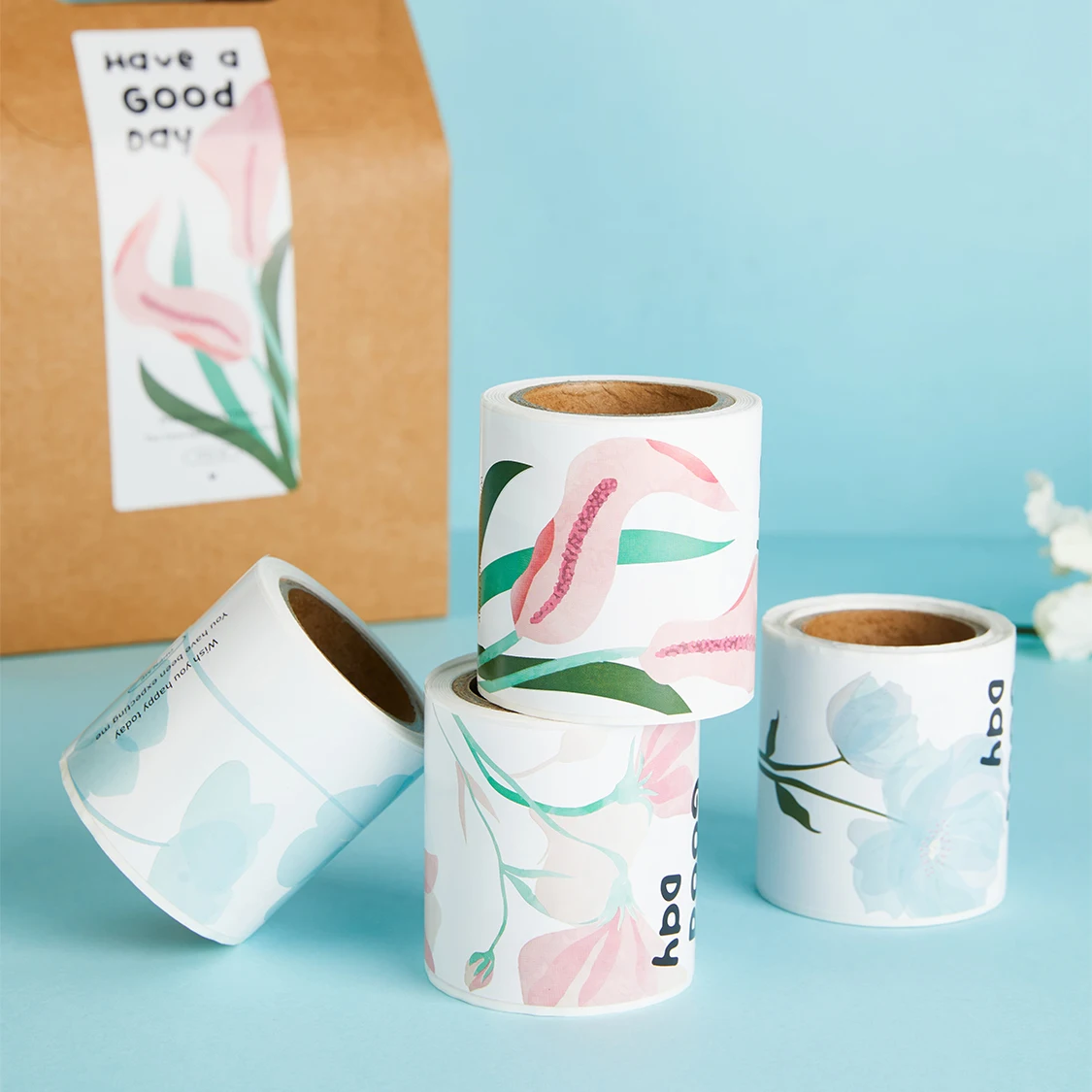 Flower Fresh Stickers Square Happy Day Blessing Sealing Paste Exquisite Gift Box Decoration Stickers 50Pcs/Roll