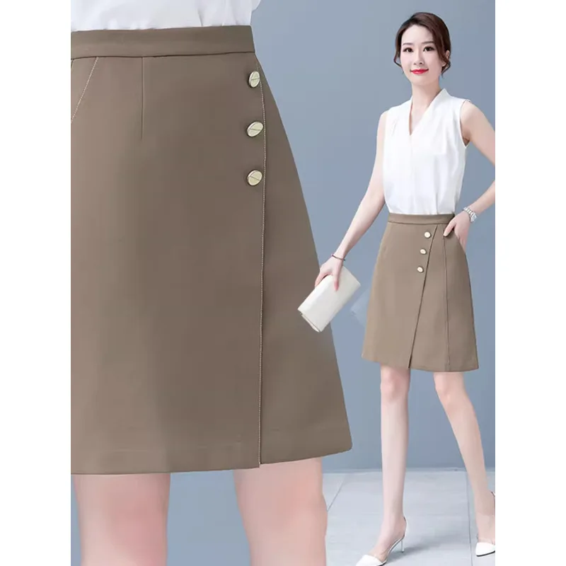 

Irregular Half Skirt for Petite Women, Summer Thin High Waist Slimming Elegant Pleated Skirt, Coffee Color A-line Skirt