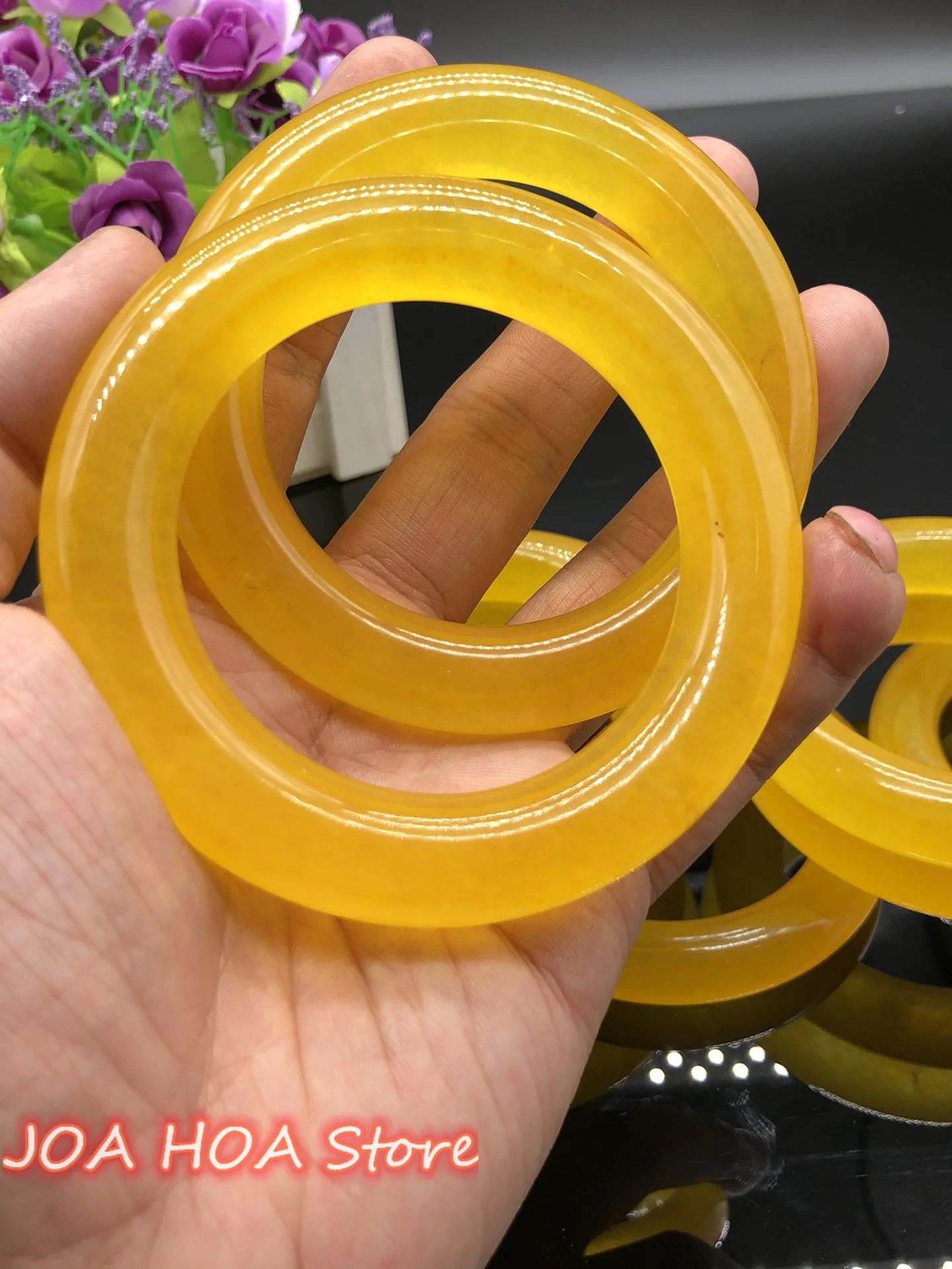 

Newest High Ice Thick Round Jade-Bracelet Ice Transparent Yellow Quartz Jade Fossil Bangle Jadeite Fashion Handring Fine Jewelry