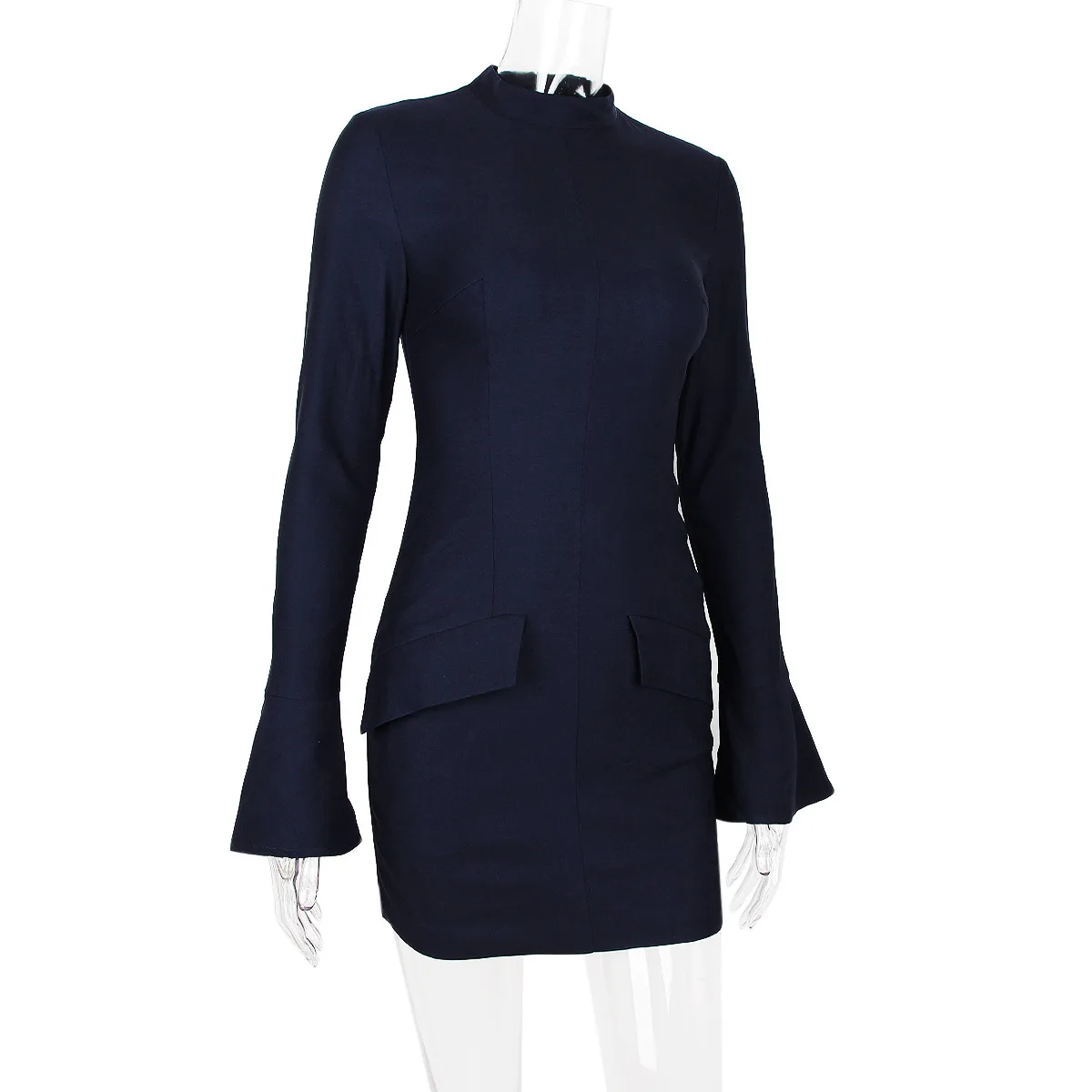 

Темно-синее сексуальное мини-платье с двумя карманами для женщин, осень-зима 2022, новое облегающее клубное вечернее платье с длинными рукавами, элегантное