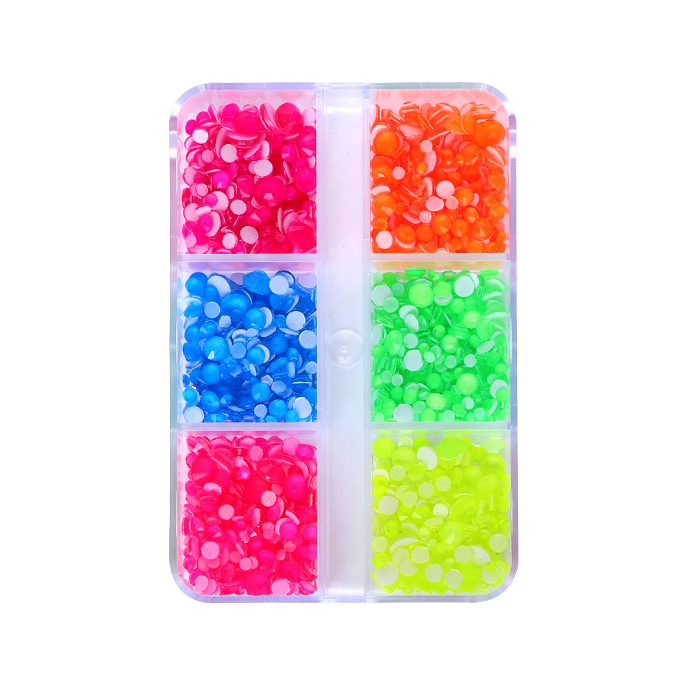 SS6-SS20 6 Grids Boxed Mix Size Glass Crystal Mocha Neon Series Non Hotfix Round Rhinestones For Clothes Crafts DIY Decoration