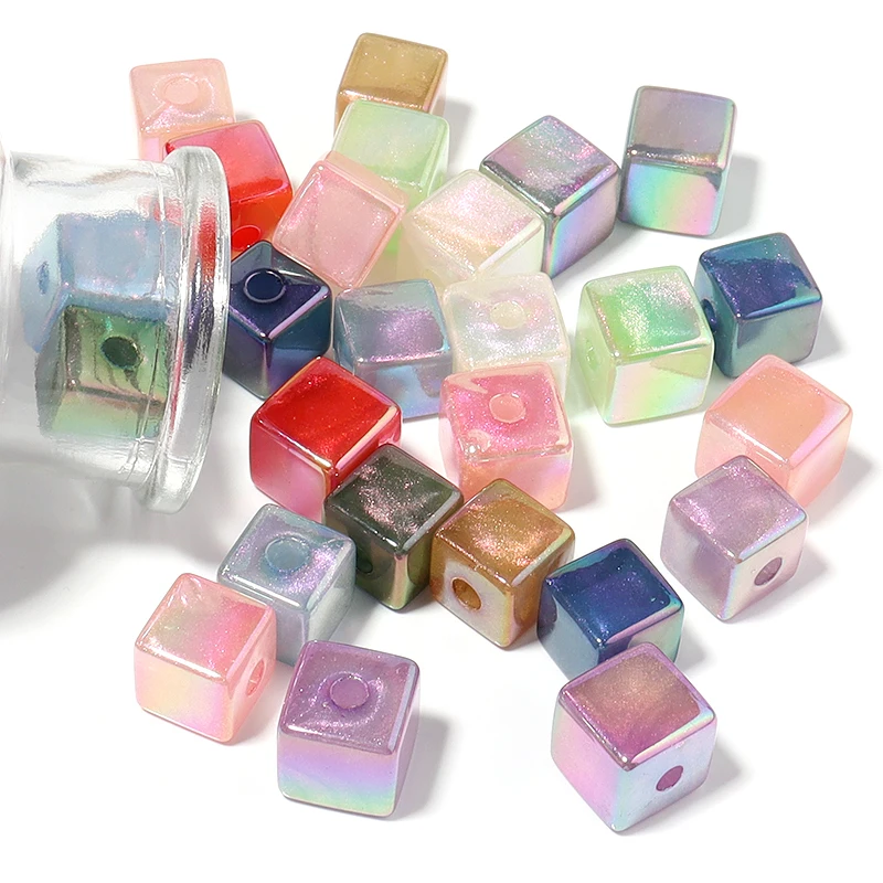 10Pcs/Lot 13-14mm Colorful Acrylic Beads Cube Square Spacer Loose Beads For DIY Crafts Ornament Making Clothing Finding Accesso