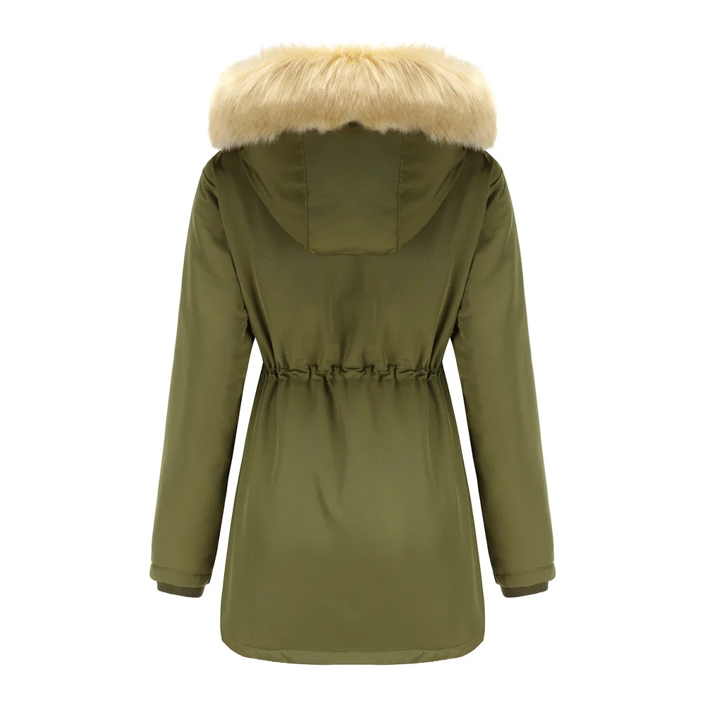 Winter New Arrival Women's Dark Brown Hooded Mid-Length Coat, Stylish and Warm Thick Jacket. Khaki, Black, Blue, Pink Parkas.