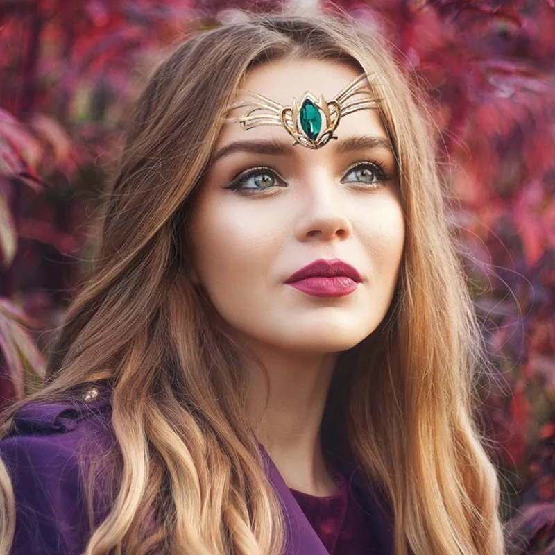 Ribbon Goddess Cosplay Forehead Round Elves Crowns Tiara Women Vintage Leaf Headband Bridal Hair Accessories Wedding Headpieces