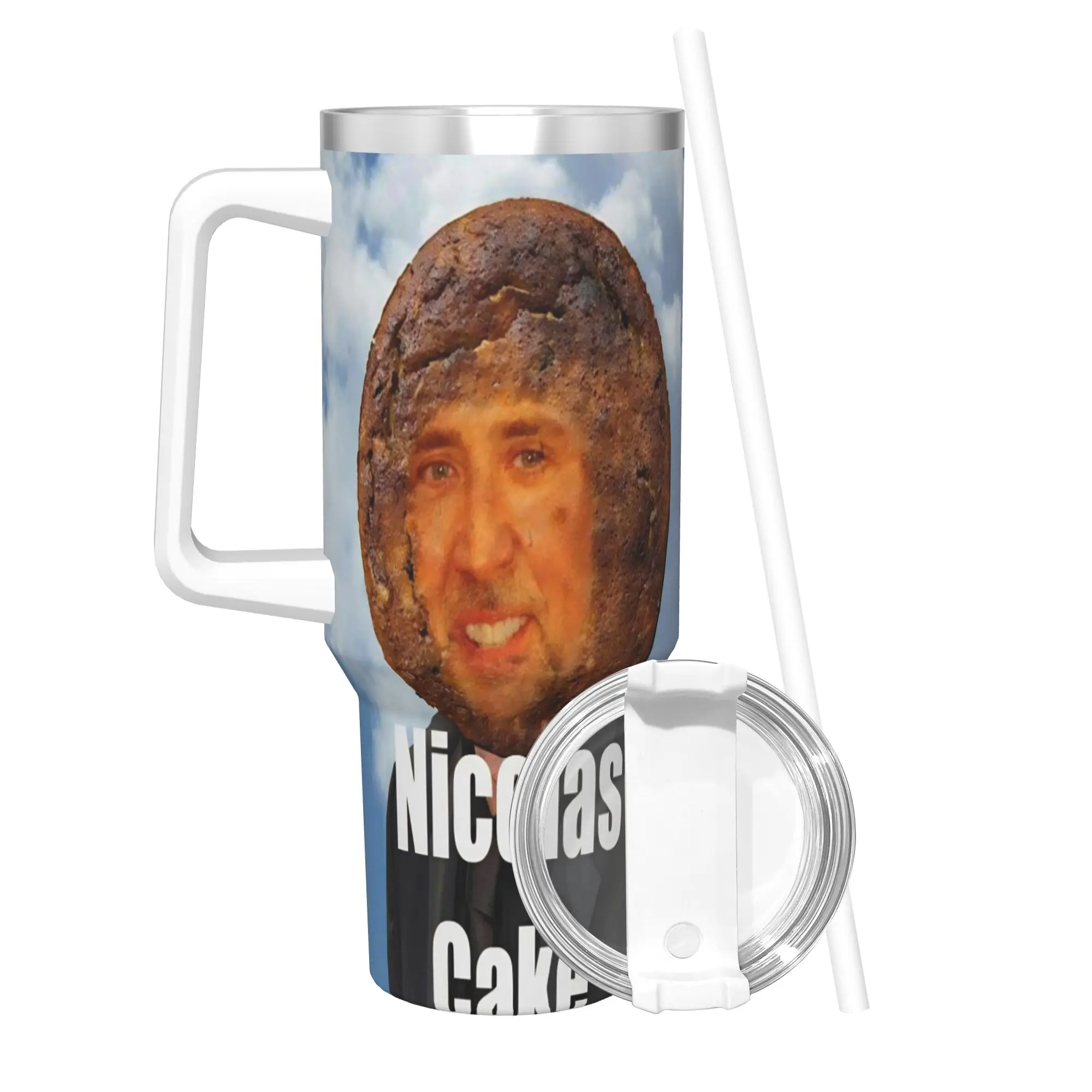 Nicolas Cage Tumbler With Straw  Stainless Steel Tumblers Cup Double Wall Vacuum Insulated for Cold Or Hot 40oz