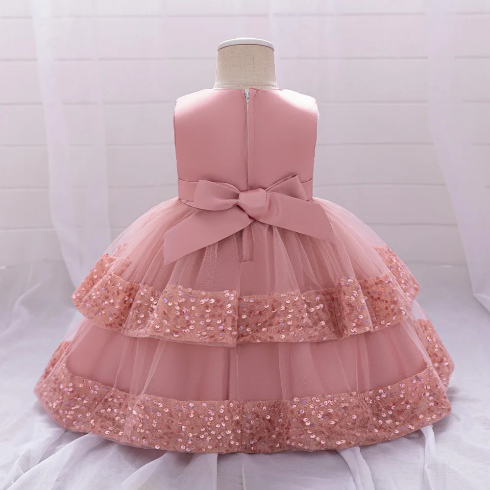 Sequin Bow Baby Girls Party Dresses Toddler 1st Birthday Baptism Dress Wedding Princess Dress for Girls Christmas Prom Gown