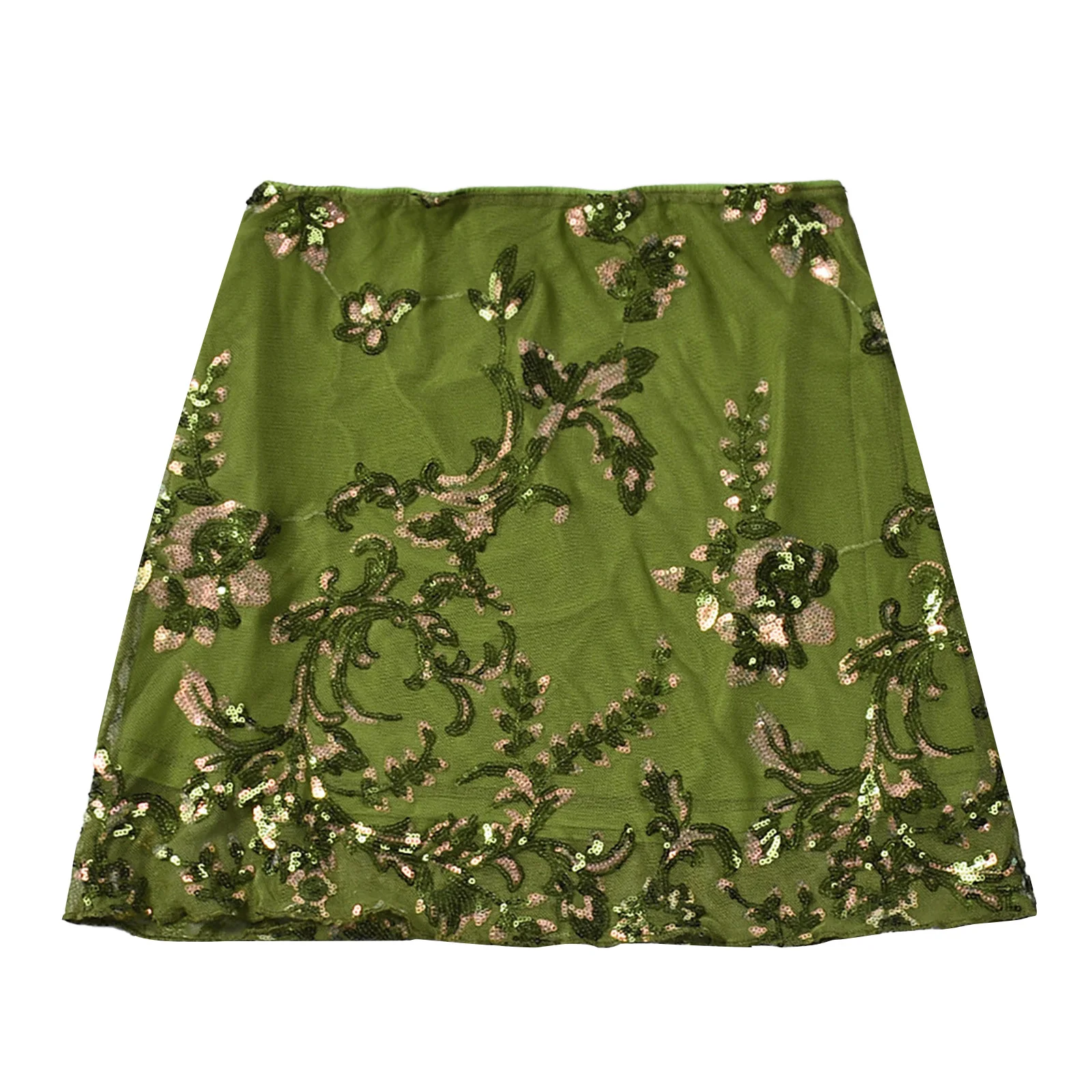 Kurzer Damen-Minirock mit glitzernden Pailletten, Blumenstickerei, durchsichtiges Netz mit blickdichtem, gefüttertem Rock, Rave-Party, Clubwear