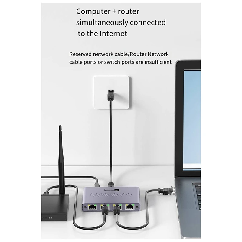 A76F-New Network Cable Splitter 1 To 4 Gigabit Network Distributor Simultaneous Internet Access, RJ45 Network Switch Extender