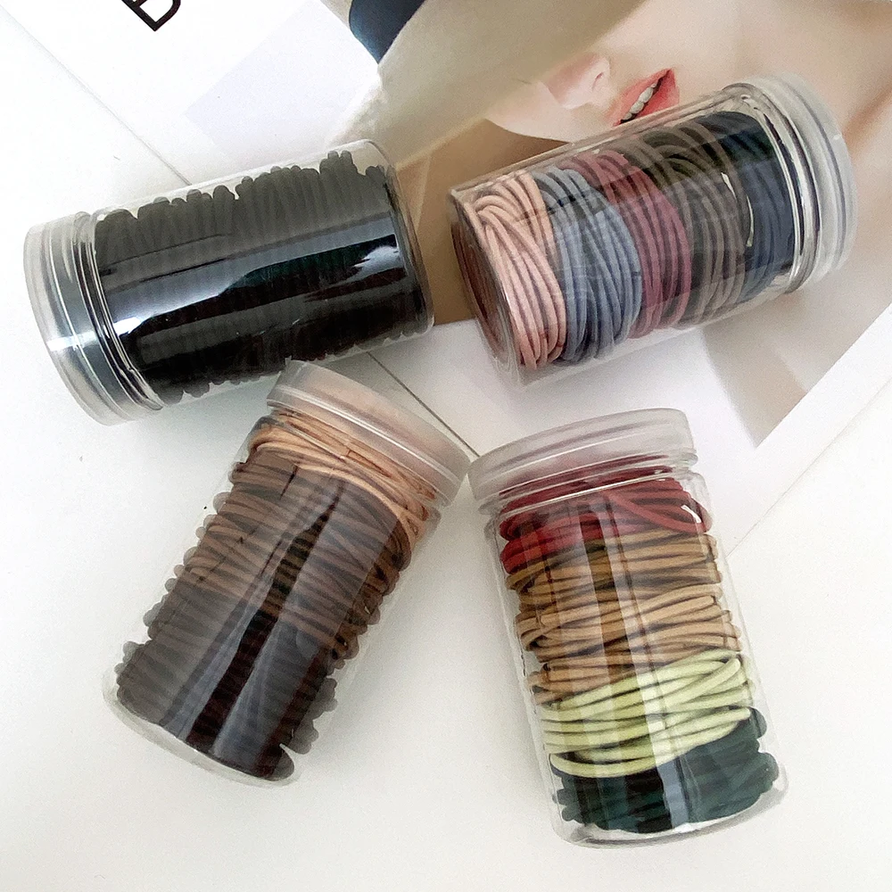 100pcs /Jar Hair Accessories For Girls Hair Rope High Elasticity Hairloop Simple And Generous Solid Color Head Rope Headwear