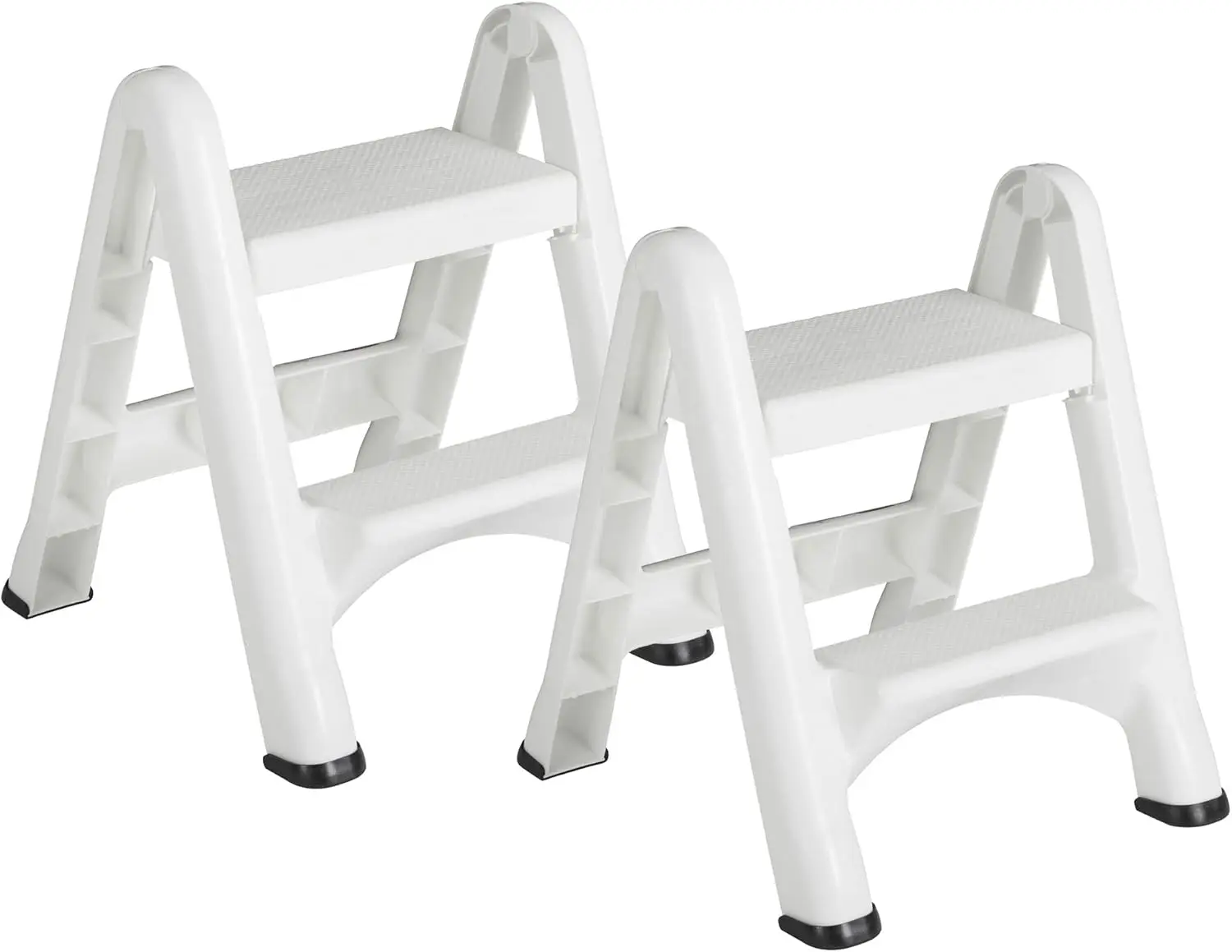 Two Step Durable Folding Plastic Ladder Step Stool with Skid Resistant Foot Pads, White (2 Pack)