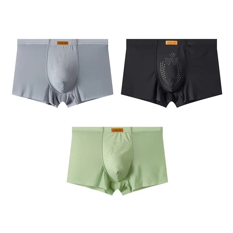 Herrenunterwäsche, einfarbig, elastisch, aus Eisseide, große Größe, atmungsaktives Mesh, U-konvexer Beutel, Höschen, Bikini-Slip, Calzoncillos