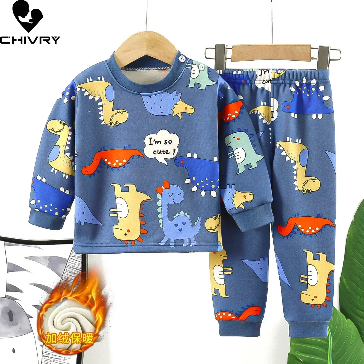 Pijamas gruesos y cálidos para niños y niñas, ropa de dormir de manga larga con dibujos animados, conjuntos de ropa de otoño e invierno, novedad de