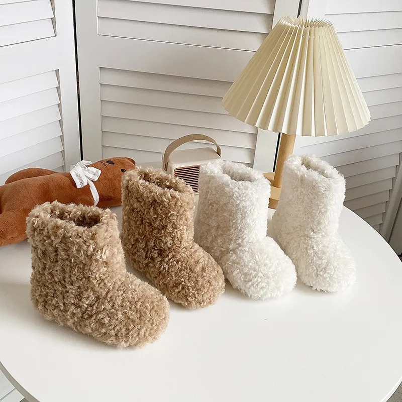 

Детские пушистые ботинки, осень-зима 2021, новые зимние ботинки, теплые плюшевые пушистые короткие ботинки на мягкой подошве