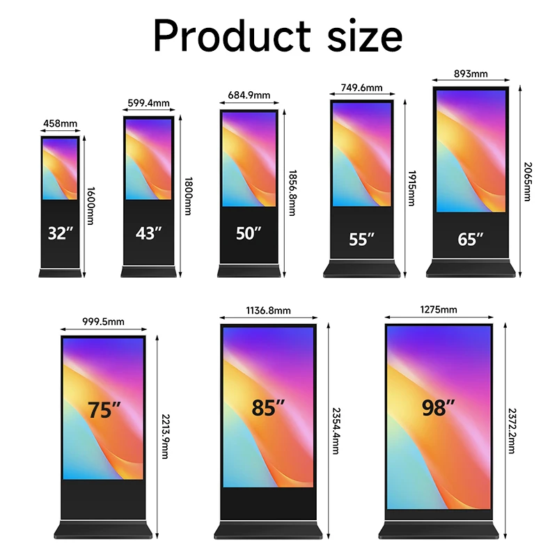 Display Digital Interativo de 43/50/55/65/75/85/98 polegadas para Uso Interno/Externo com Tela Touch Screen 4K, Painel LED/LCD, Totem Android para Publicidade e Quiosque de Sinalização Digital