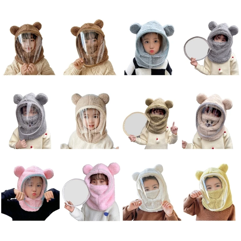 

Bear Ears Windproof Scarf Hat Integrated Bonnet Neck Scarf for Kids 2-8T