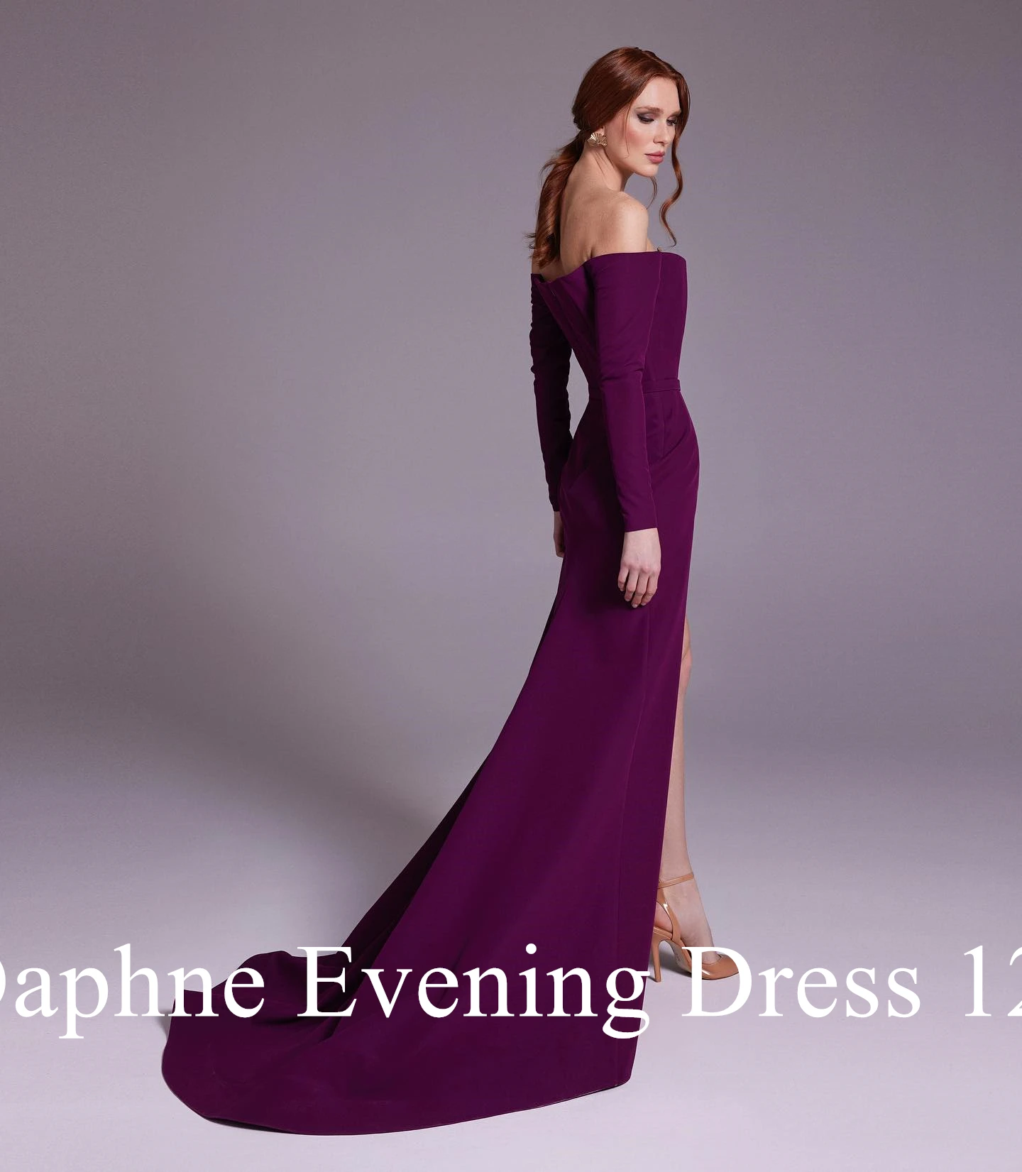 Maßgeschneidertes klassisches Meerjungfrau-Abendkleid mit U-Boot-Ausschnitt, schulterfrei, Applikationen und Gürtel, anmutiges Satin-Kleid mit langen Ärmeln