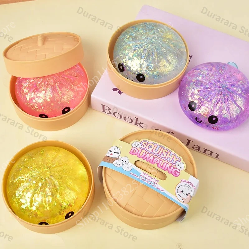 2026 Neue Glitzer-Dumpling-Squishies Spielzeug-Box Bun Baozi Dumpling Mystery Box Bunte Lebensmittel-Squishies Sensorische Anti-Stress-Quetschbälle