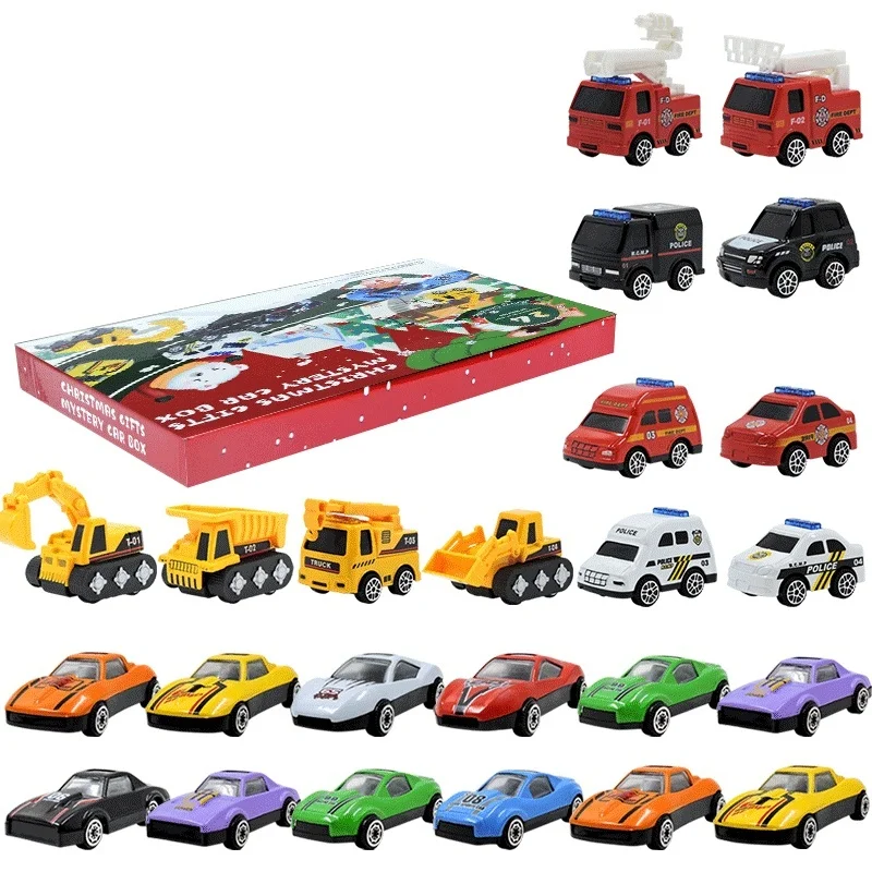 Weihnachts-Adventskalender, 24-Tage-Countdown-Kalender, Spielzeug, zurückziehbare Autos, Fahrzeuge für Kinder, Partygeschenke, Weihnachtsgeschenk