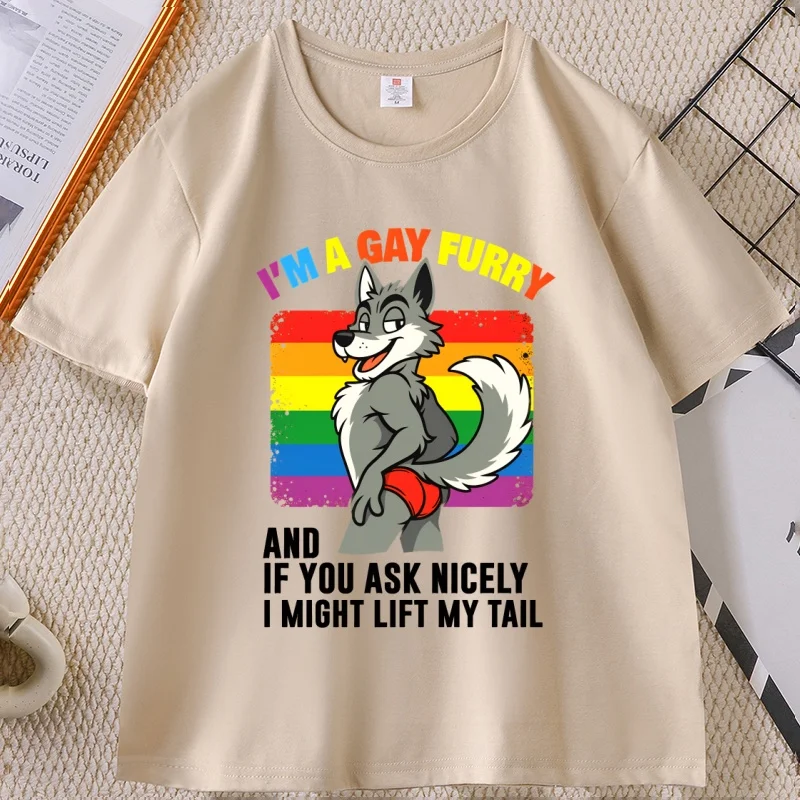 

Pride Month Gay LGBTQ Rainbow Fox Furry T Shirt Unisex Loose Casual Short Sleeve T-shirt Funny Fox Printed Tees Streetwear