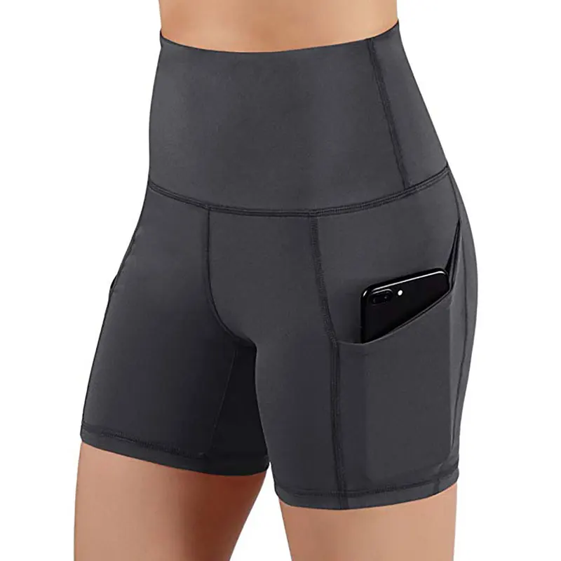 Women High Waist Hip Lifting Shorts Pocket Yoga Short Pant Workout Running Stretch Fitness Athletic Sports Yoga Leggings