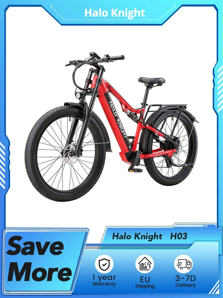 Halo Knight H03 elektrische fiets, 1000W motor, 48V/19.2Ah accu, 27.5" band, 45km/u max, 50km max, hydraulische remmen, vering - afbeelding 2