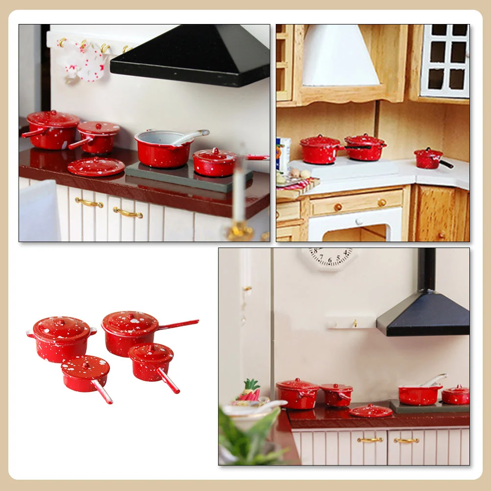 House Enamel Pan Decor Decorative Simulation Pans Playing Miniature Pots Kitchen Cookers Flowerpot Metal Joyful Child Toys