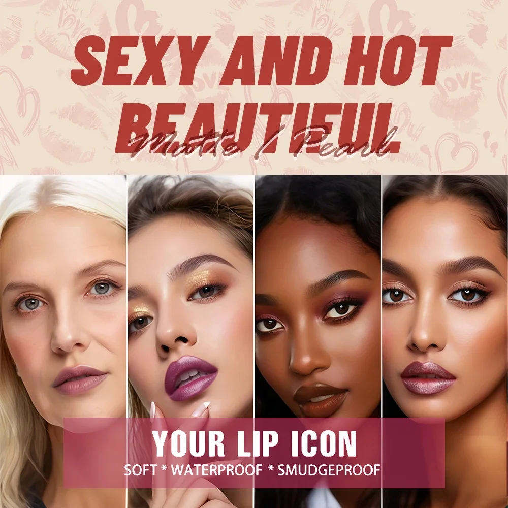 Lucidalabbra ad alta lucentezza Set di rossetti impermeabili perlescenti a lunga tenuta Tazza idratante antiaderente Balsamo per labbra in velluto opaco