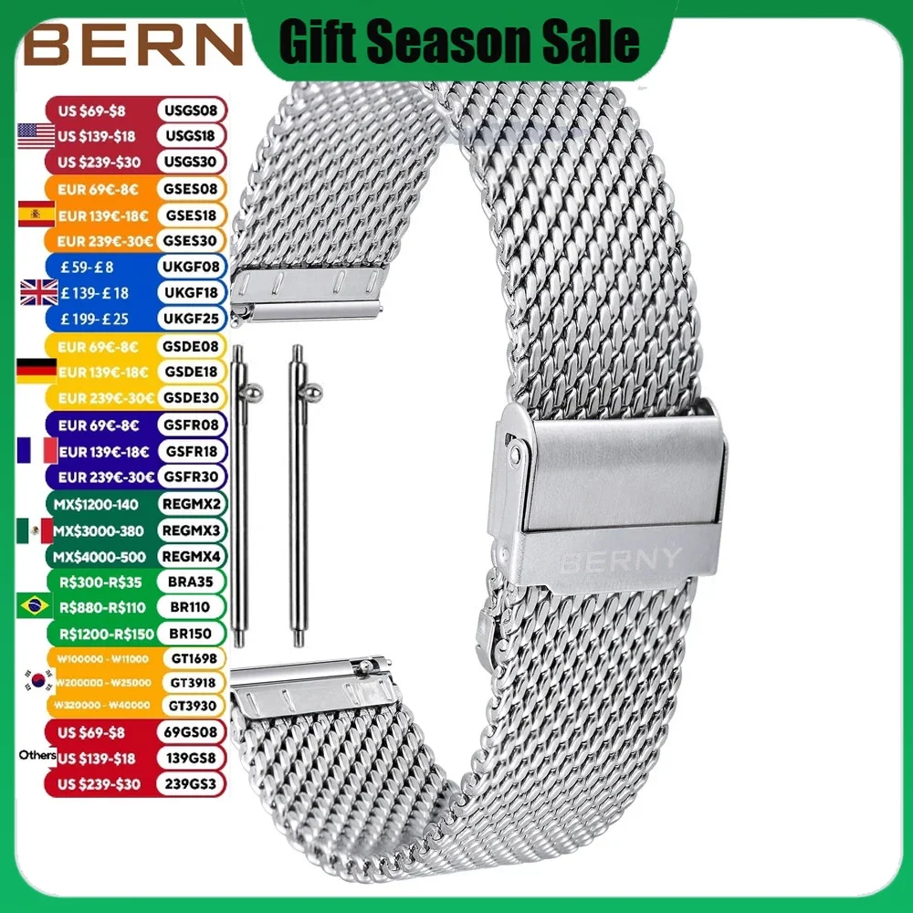 16-24mm Quick Release Watch Strap Milanese Stainless Steel Band Mesh Waterproof Wristwatch Bracelet Watch Accessories Watchbands