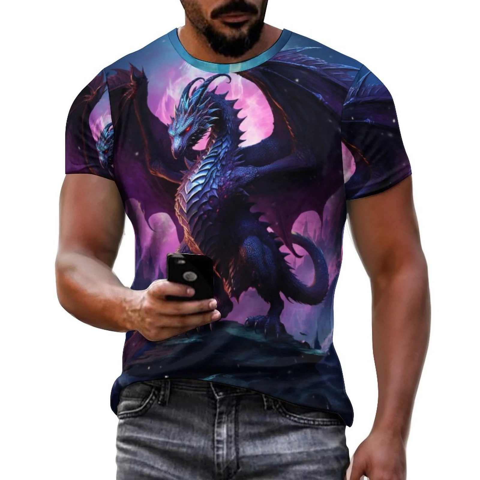 2024 New Men's 3D Graffiti Evil Dragon Pattern T-shirt, Casual Cool Micro Elastic Breathable T-shirt, Summer Outdoor Men's Wear