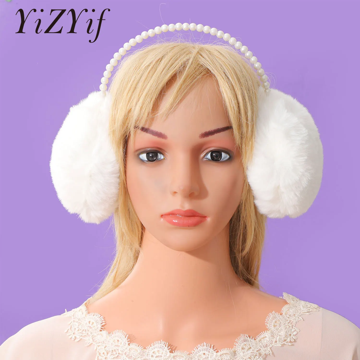 Frauen Mädchen Winter Flauschigen Plüsch Ohrenschützer Imitation Perle Perlen Stirnband Verdicken Ohr Wärmer Prinzessin Headwear Schöne Ohrenschützer