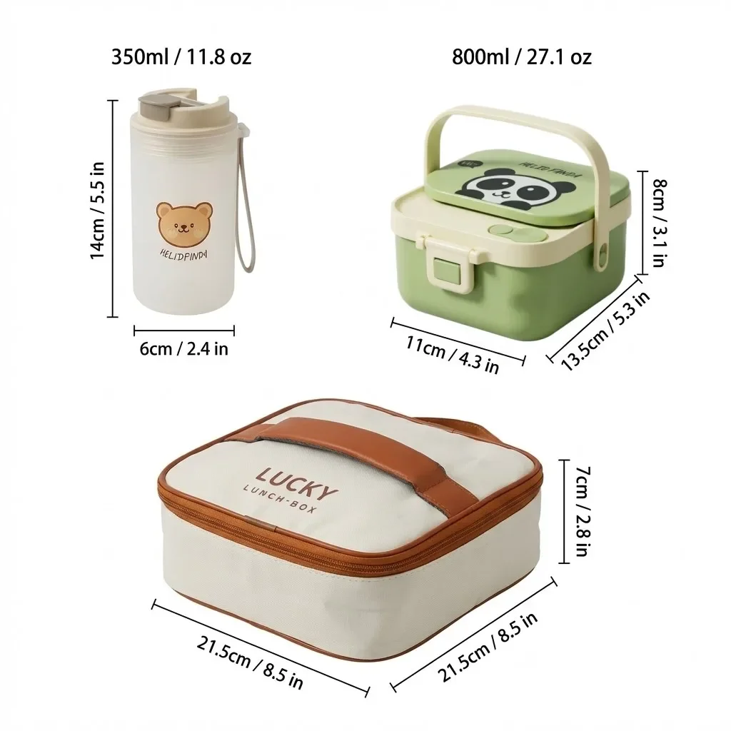 Afneembare, dubbele laag, roestvrijstalen lunchbox (304) voor kinderen, draagbaar, handzaam, schattig ontwerp, inclusief vork en lepel, geschikt voor gebruik in de magnetron.