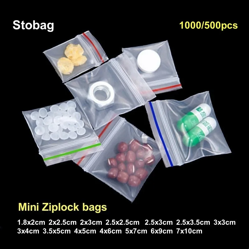 StoBag 1000/500pcs Wholesale Mini Transparent Ziplock Plastic Small Sealing Bag Medicine Earring Jewelry Food Package Pouches