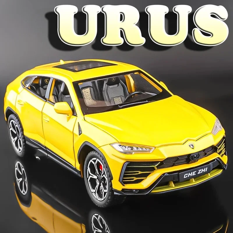 1:24 URUS Metal Diecast Model Car Toys Pull Back Sound Light Doors Opened Shock Absorption Ornament Vehicle Toy Models Kids Gift