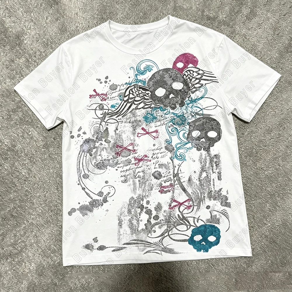 Women Skull Y2k Unisex Short-sleeved Tops Woman Harajuku Clothes Women's Gothic Style T-shirt KawaiiY2k Kitty Female Cloths Emo