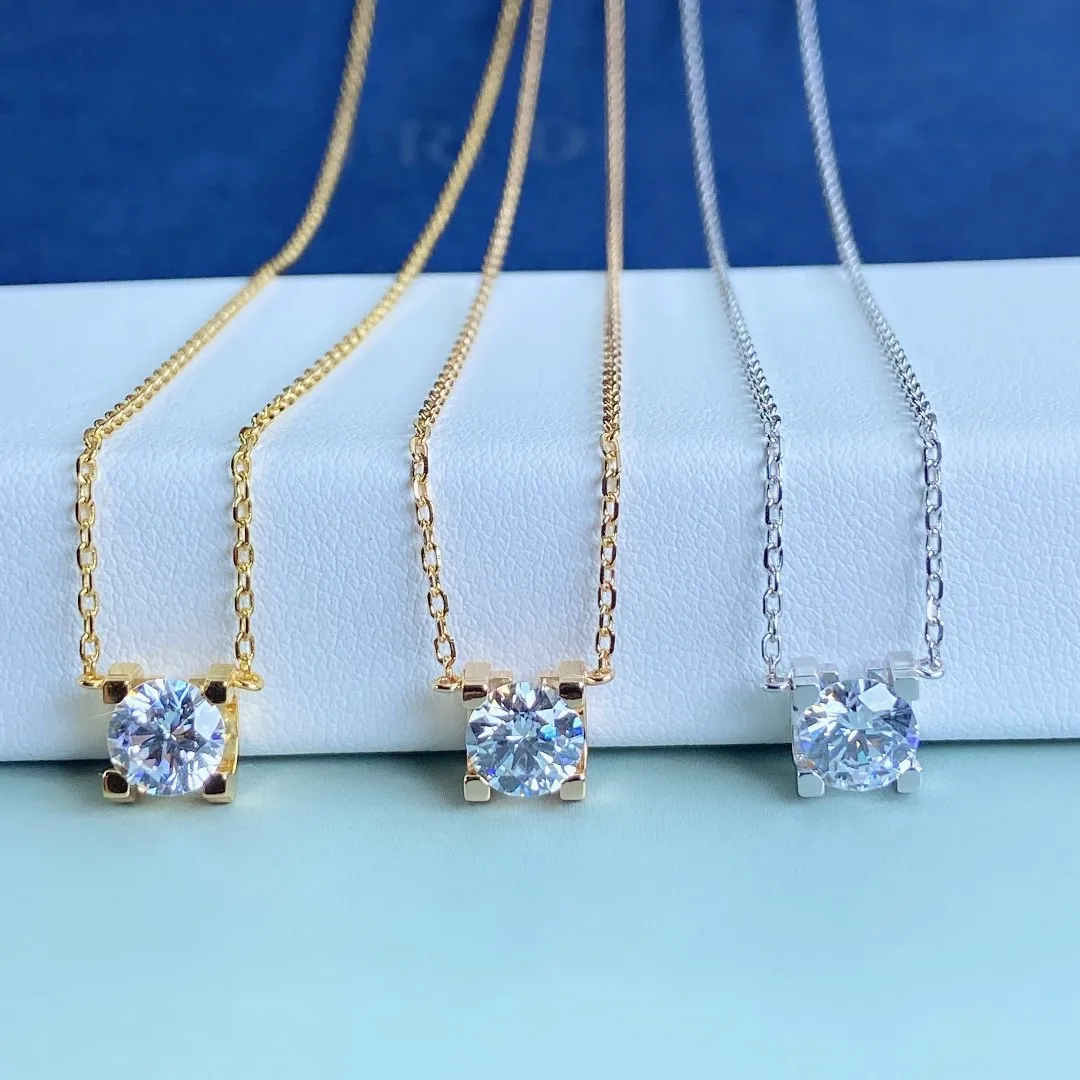 

Luxury Minimalism 925 Sterling Pure Silver 0.5ct 1ct Diamond CZ Charm Pendant Rose Gold 4 Prongs Classic Necklace Women Jewelry