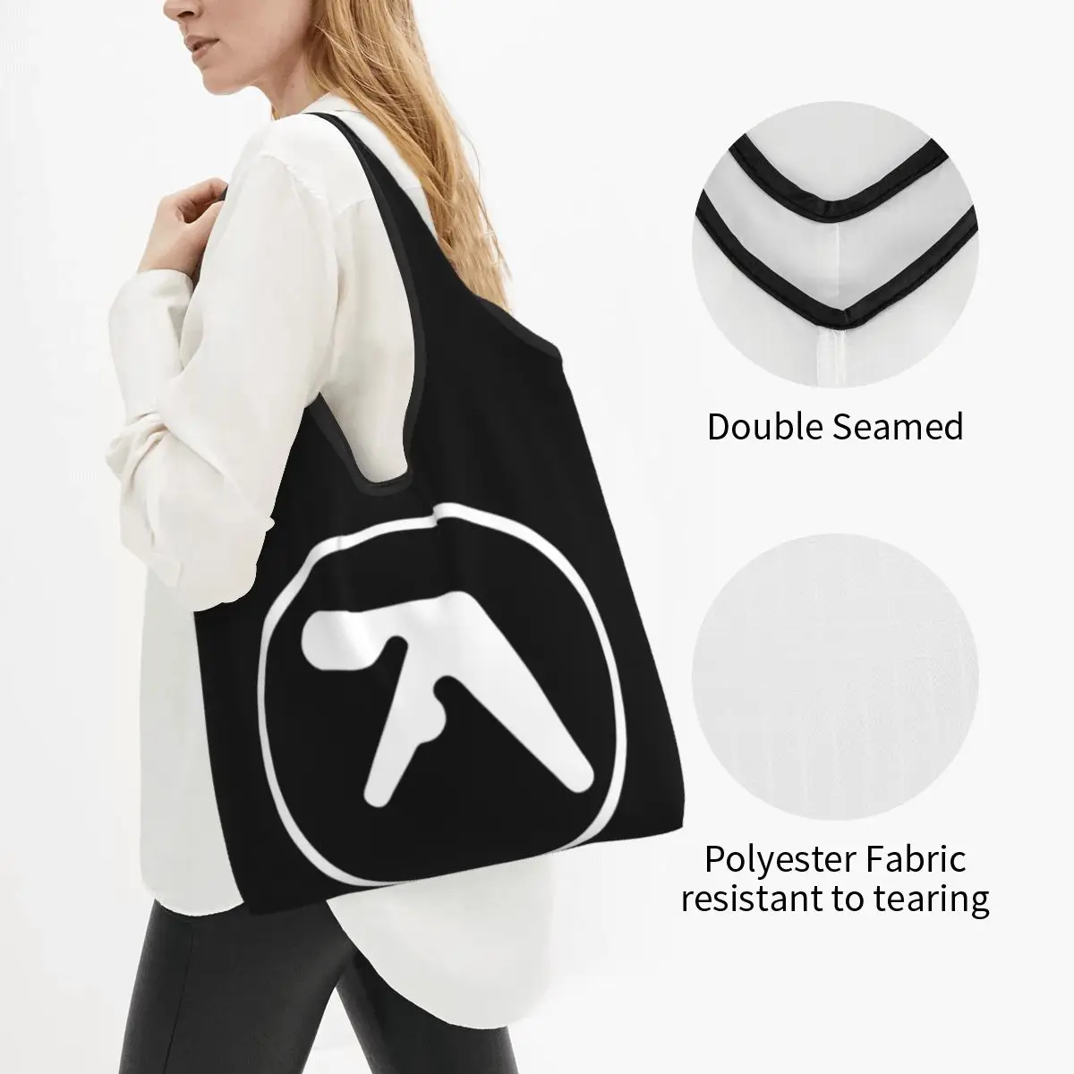 Large Reusable Richard D James Electronic Music Grocery Bags Recycle Foldable Aphex Twin Shopping Tote Bag Washable Fits Pocket