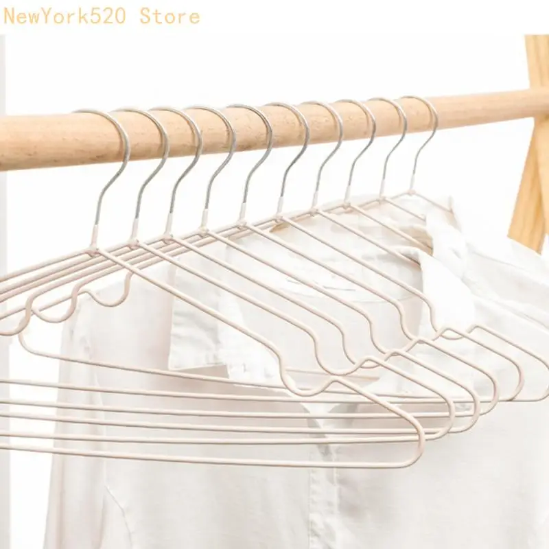 10Pcs Adult Children Metal Clothes Hanger with Plastic Coating Suit Coat Drying Rack Support Hook Non-Slip Dress Holder N84C