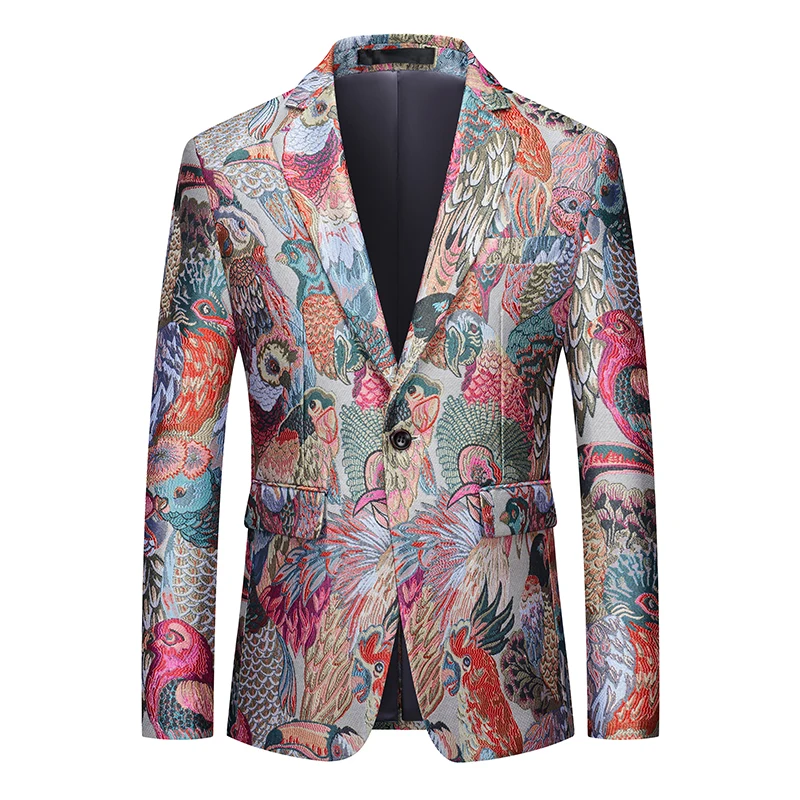 

Casual Floral Patterned Men's Suit Jaet High-End Design for Peking Opera Performers Singers And Hosts Stand Fit
