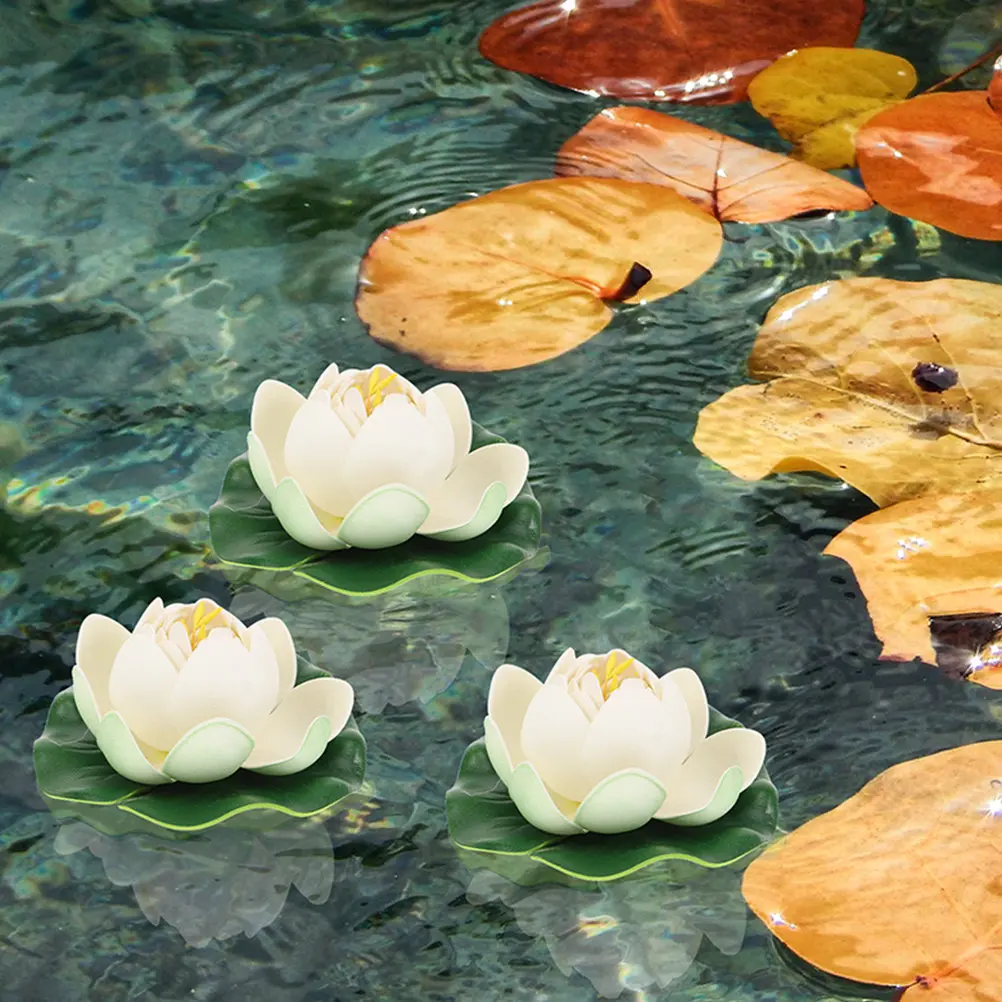 6Pcs Artificial Lotus Flower Decor Floating Pond Ornament Fish Tank Landscape Decor Reusable Stable Material Indoor Outdoor